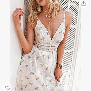 NWT Women's Embroidery Pearl Button Down Dress V Neck Spaghetti Strap Maxi Dress